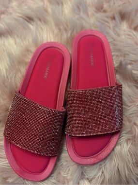 Women's Pink Sparkly Slide Sandals - New